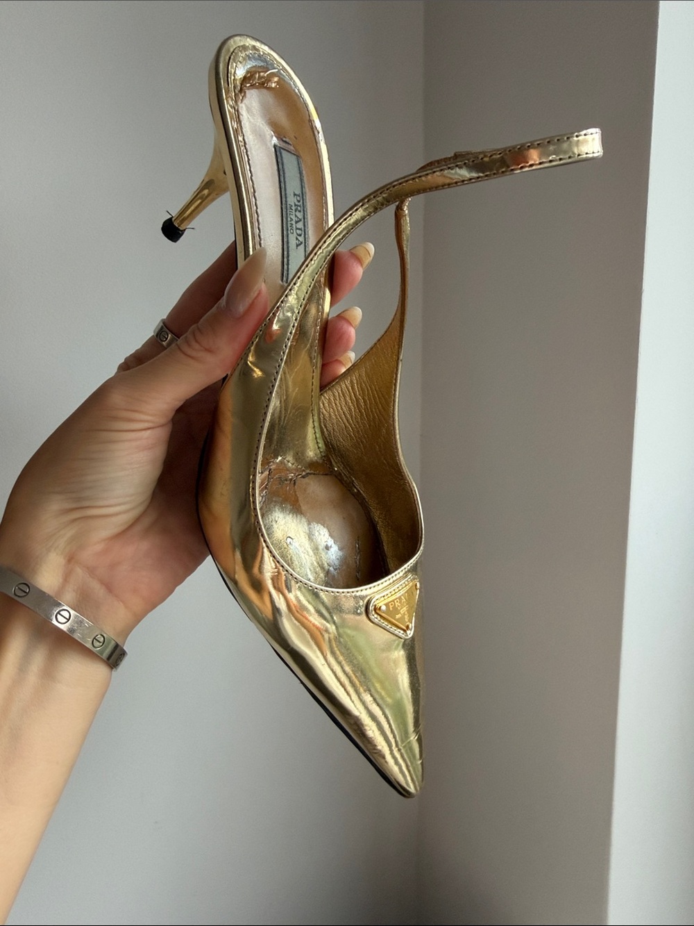 PRADA
55mm Metallic Leather Slingback Pumps  38 - Picture 3 of 7